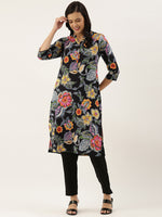 Black Floral Printed Kurta