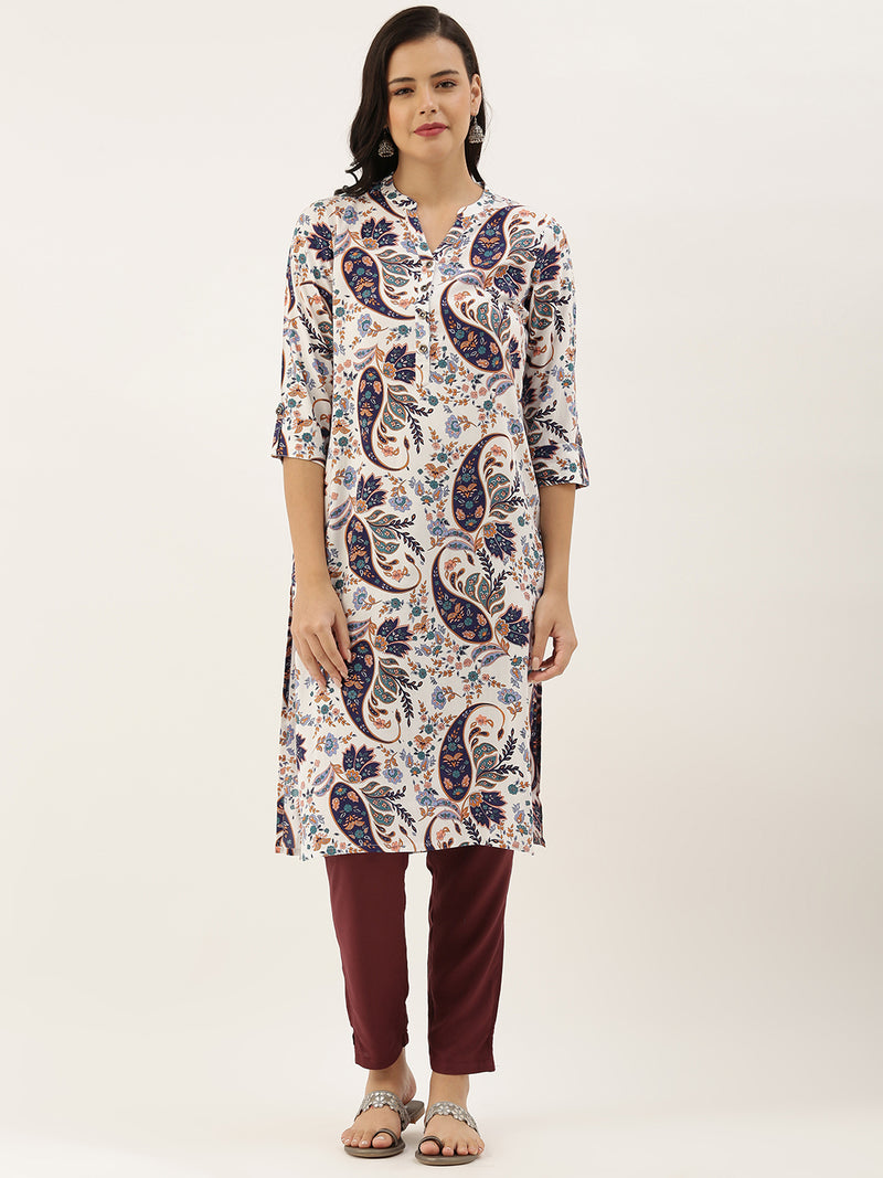 White Ethnic Motifs Printed Kurta