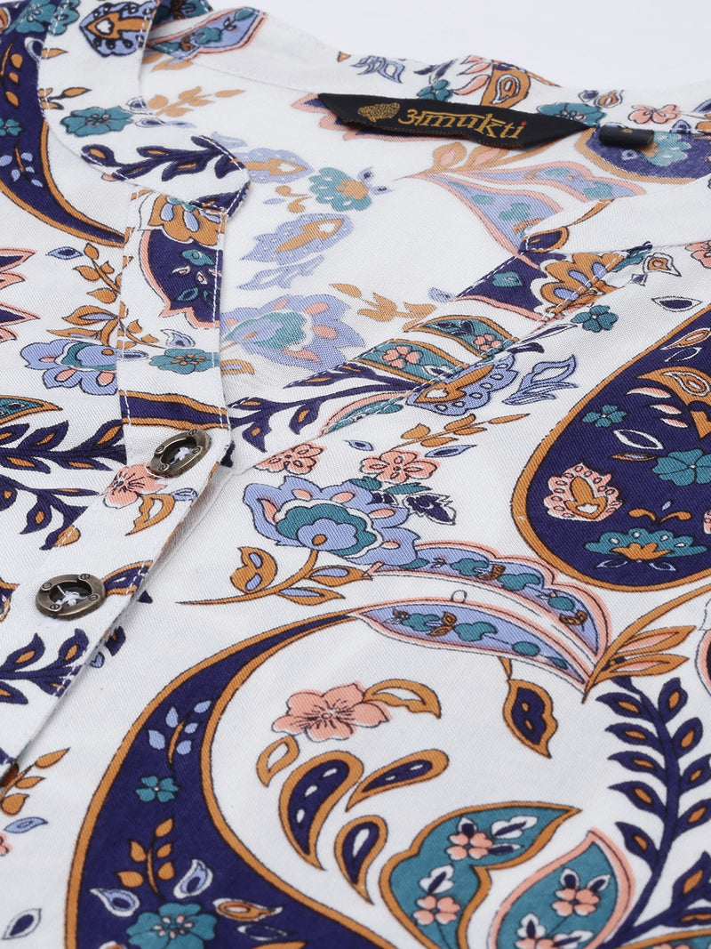 White Ethnic Motifs Printed Kurta