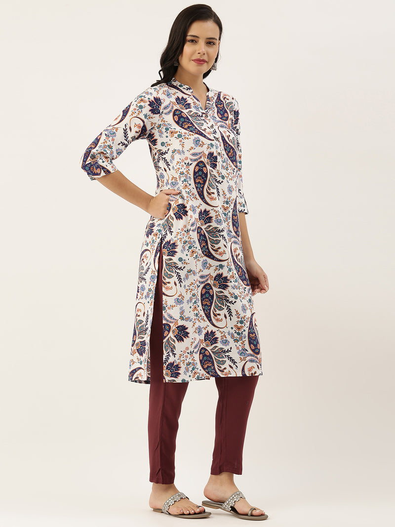 White Ethnic Motifs Printed Kurta