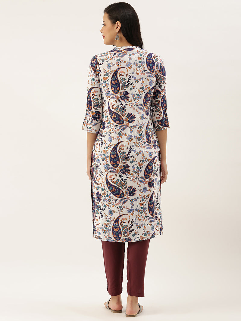 White Ethnic Motifs Printed Kurta