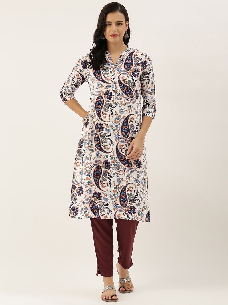 White Ethnic Motifs Printed Kurta