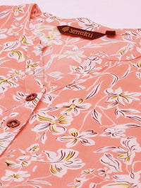 Peach- Coloured & White Floral Printed Kurta