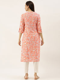Peach- Coloured & White Floral Printed Kurta