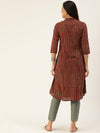 Maroon & Navy Blue Striped Kurta
