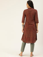 Maroon & Navy Blue Striped Kurta