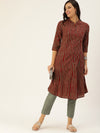Maroon & Navy Blue Striped Kurta