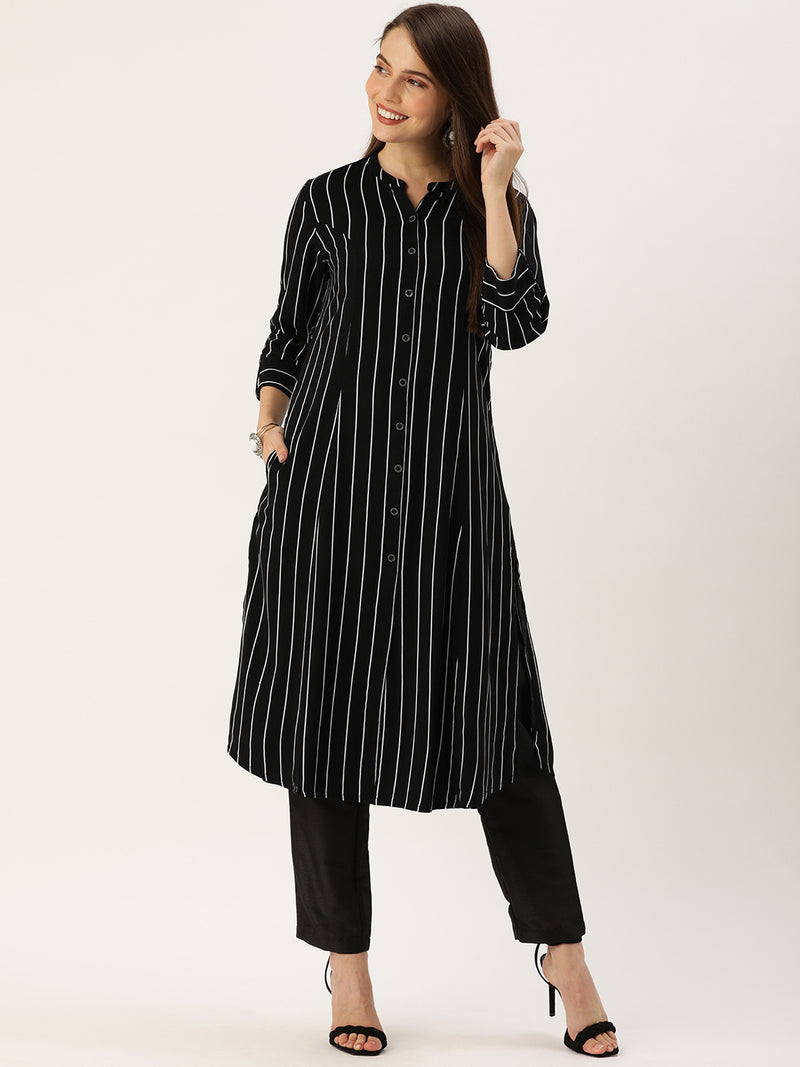 Black & White Striped Kurta