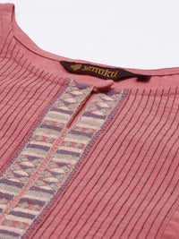 Pink Cotton Chambray Embroidery Kurta