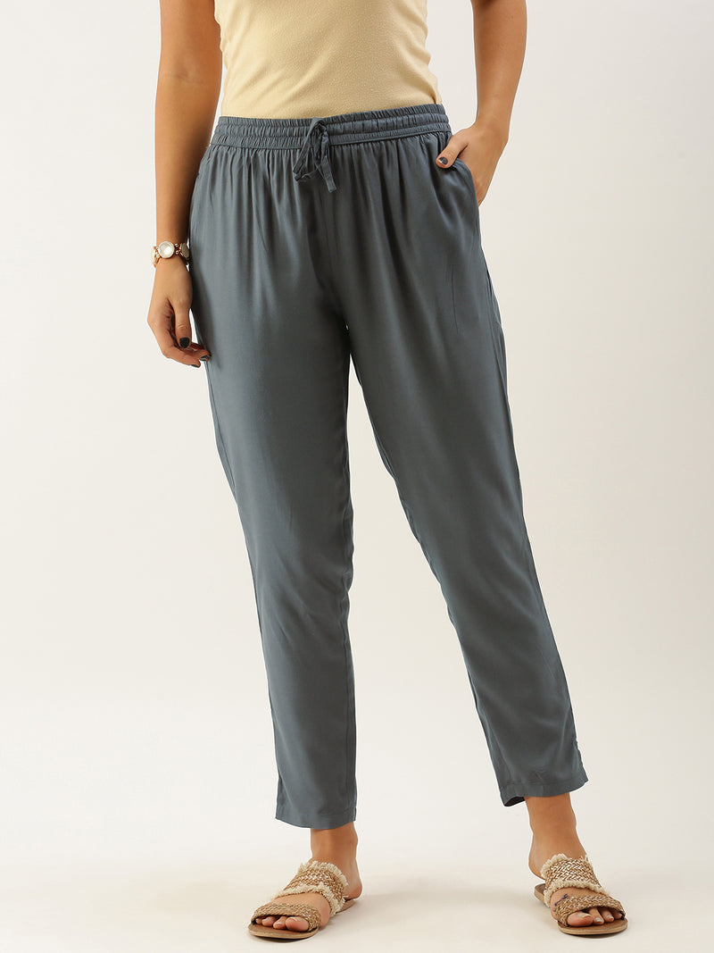 Grey Pleated Regular Trousers