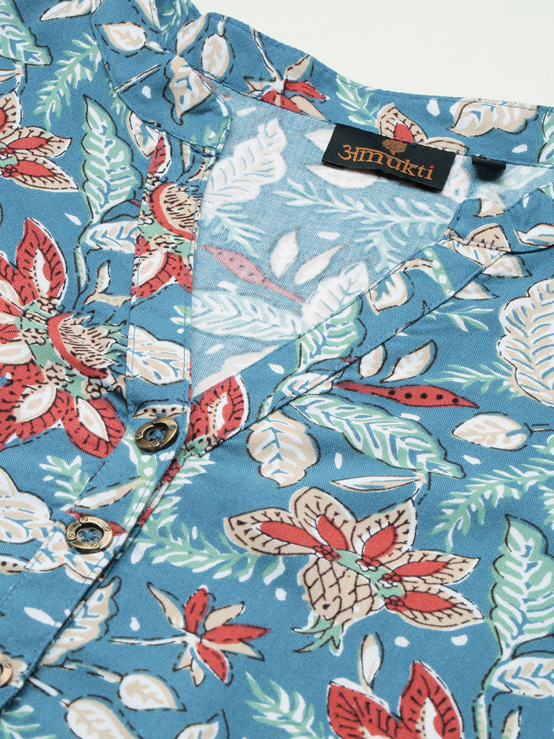Blue Floral Printed Kurta