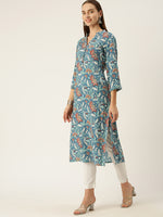 Blue Floral Printed Kurta