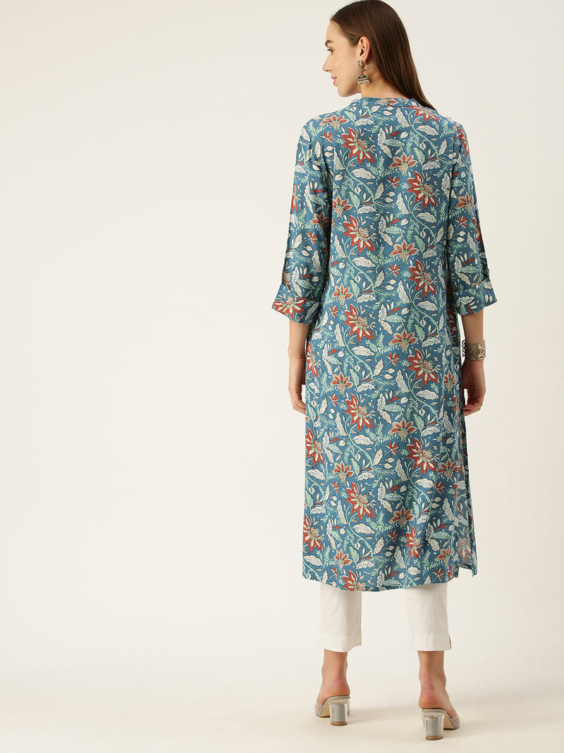 Blue Floral Printed Kurta