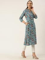 Blue Floral Printed Kurta