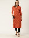 Orange Geometric Printed Kurta