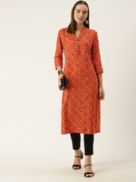 Orange Geometric Printed Kurta