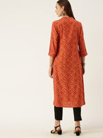 Orange Geometric Printed Kurta