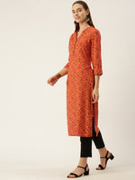 Orange Geometric Printed Kurta