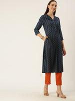 Blue Zig Zag Printed Striped Cut Kurta