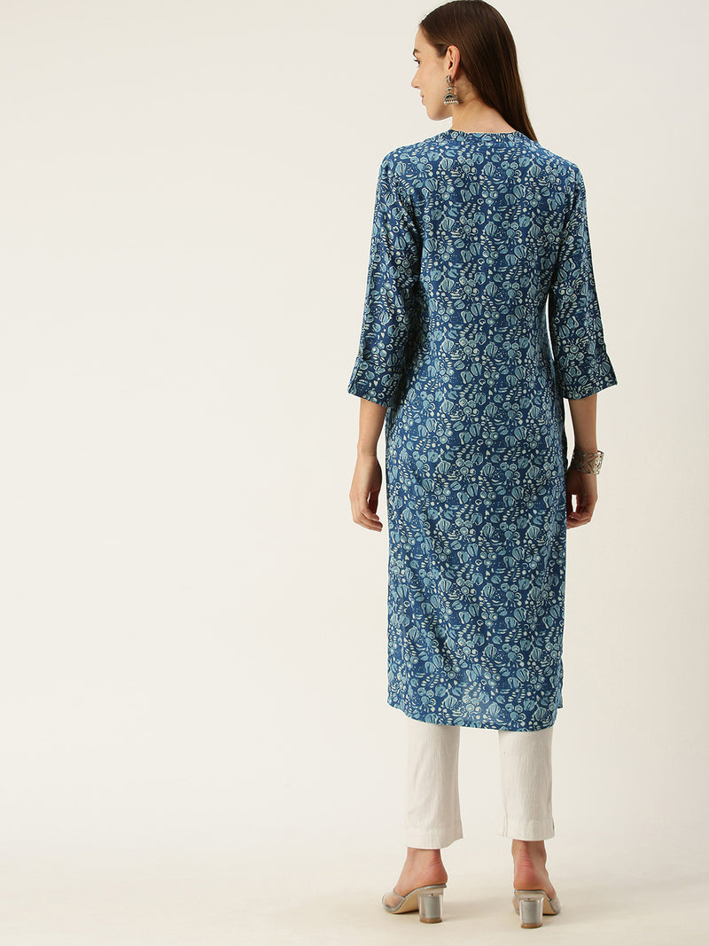Blue Ethnic Motifs Printed Kurta