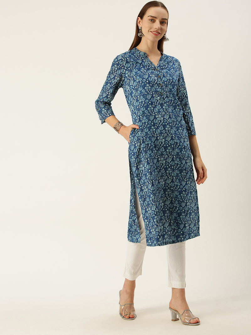 Blue Ethnic Motifs Printed Kurta