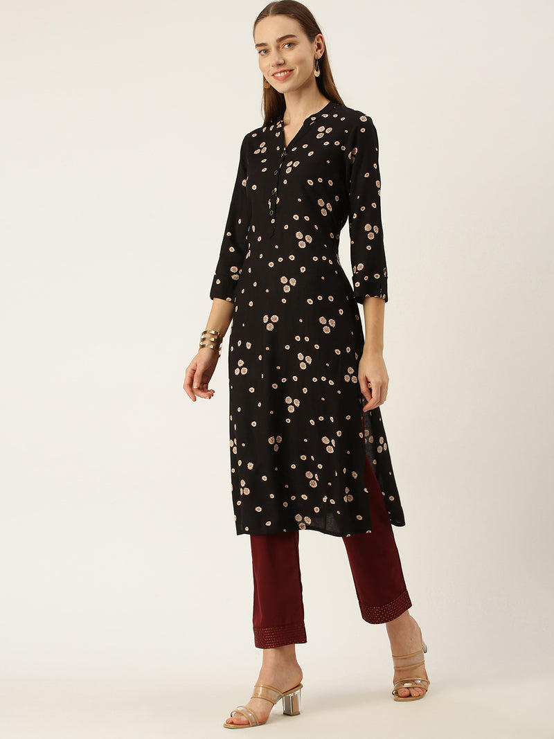Black Geometric Printed Kurta