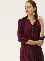 Maroon Geometric Printed Kurta