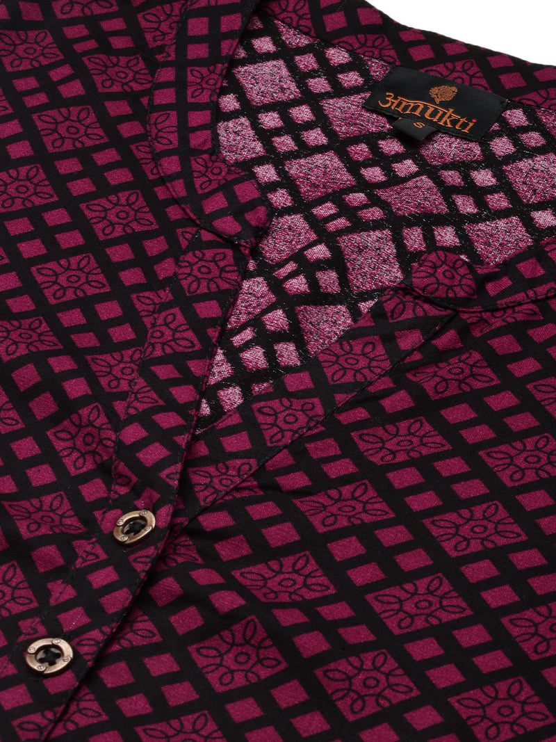 Maroon Geometric Printed Kurta