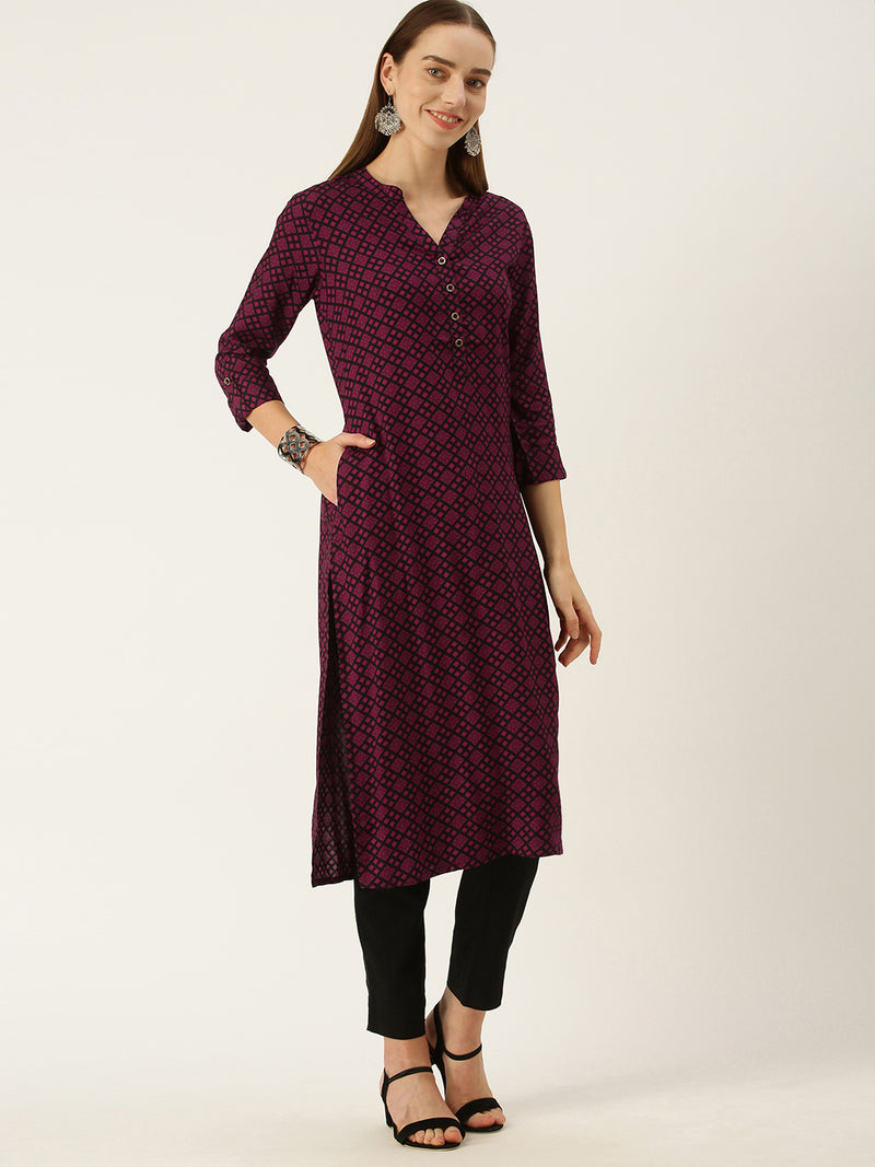 Maroon Geometric Printed Kurta