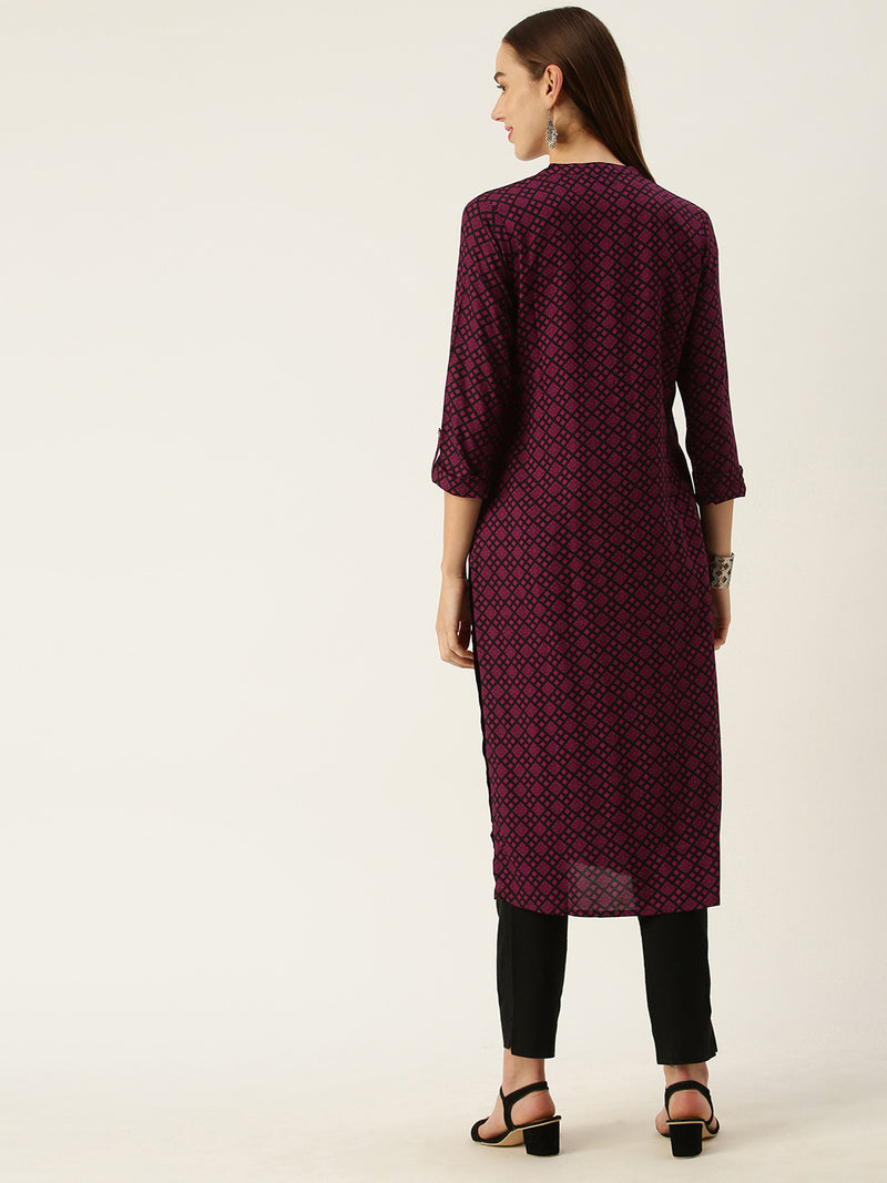 Maroon Geometric Printed Kurta