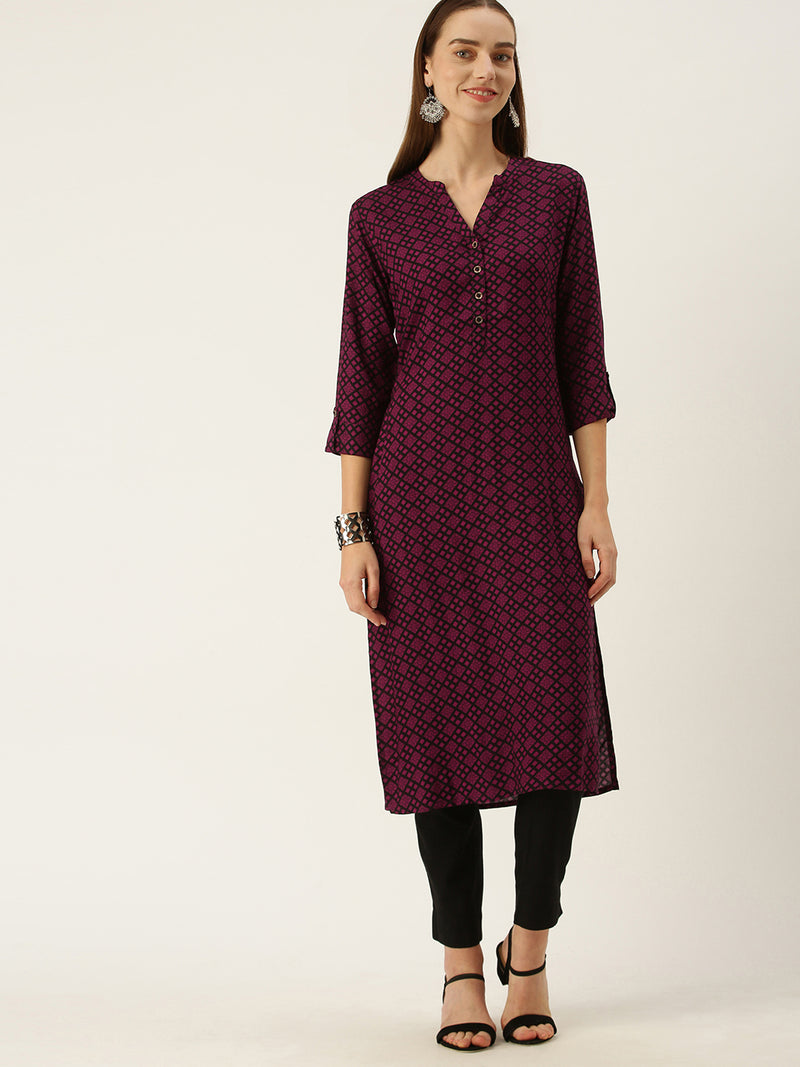 Maroon Geometric Printed Kurta