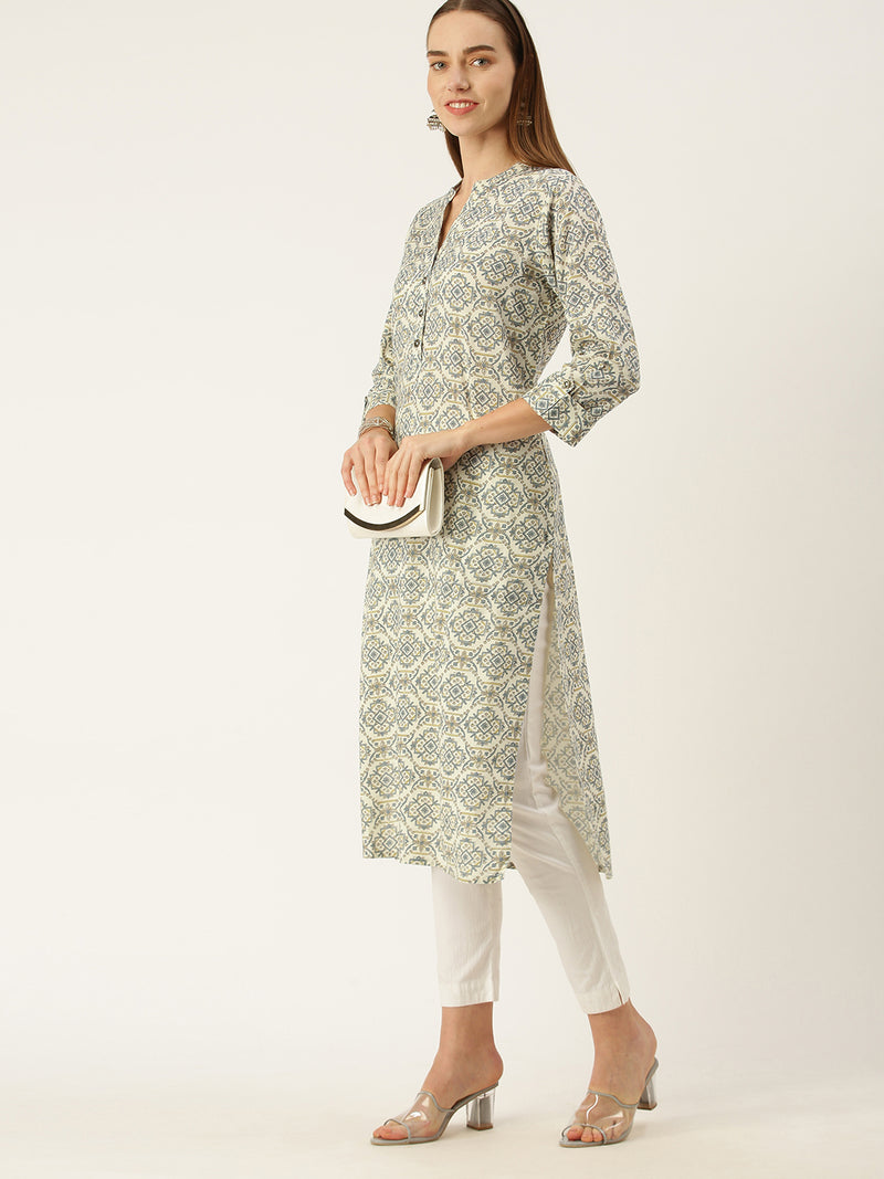 Beige Ethnic Motifs Printed Kurta