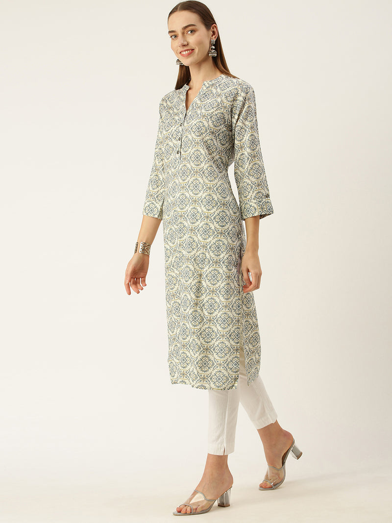 Beige Ethnic Motifs Printed Kurta