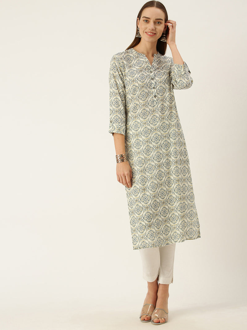 Beige Ethnic Motifs Printed Kurta