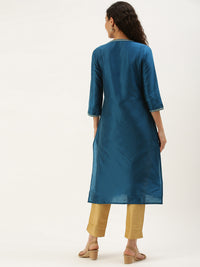 Blue Ethnic Motifs Embroidered Thread Work Kurta