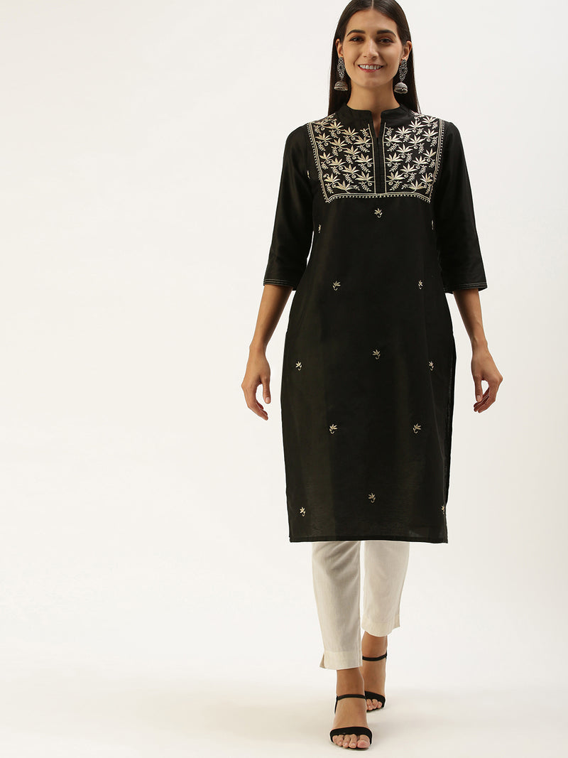 Black Yoke Design Straight Cut Kurta