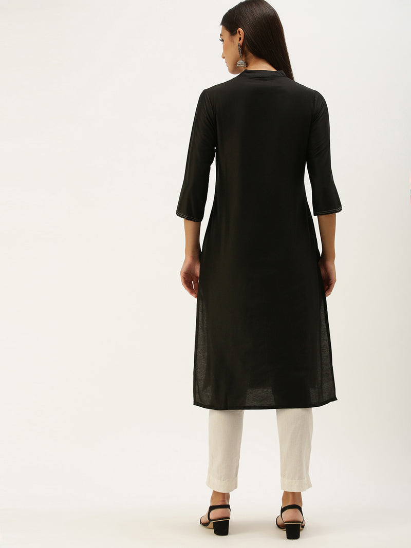 Black Yoke Design Straight Cut Kurta
