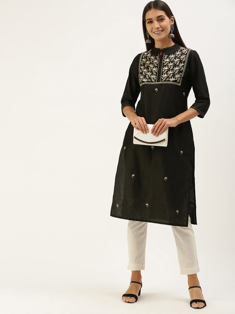 Black Yoke Design Straight Cut Kurta