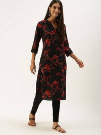 Black  Red Floral Printed Kurta