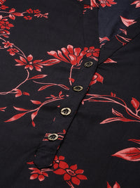 Black  Red Floral Printed Kurta