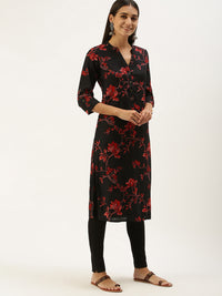 Black  Red Floral Printed Kurta