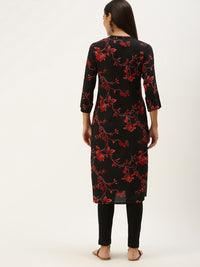 Black  Red Floral Printed Kurta