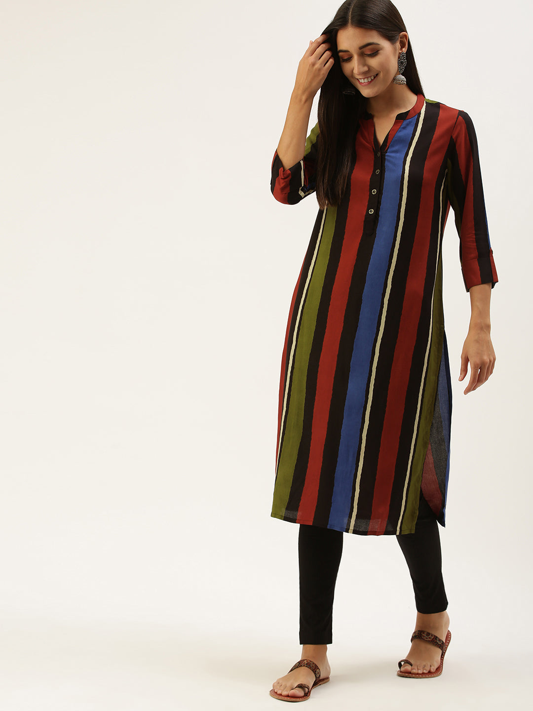 Multicoloured Striped Straight Cut Kurta