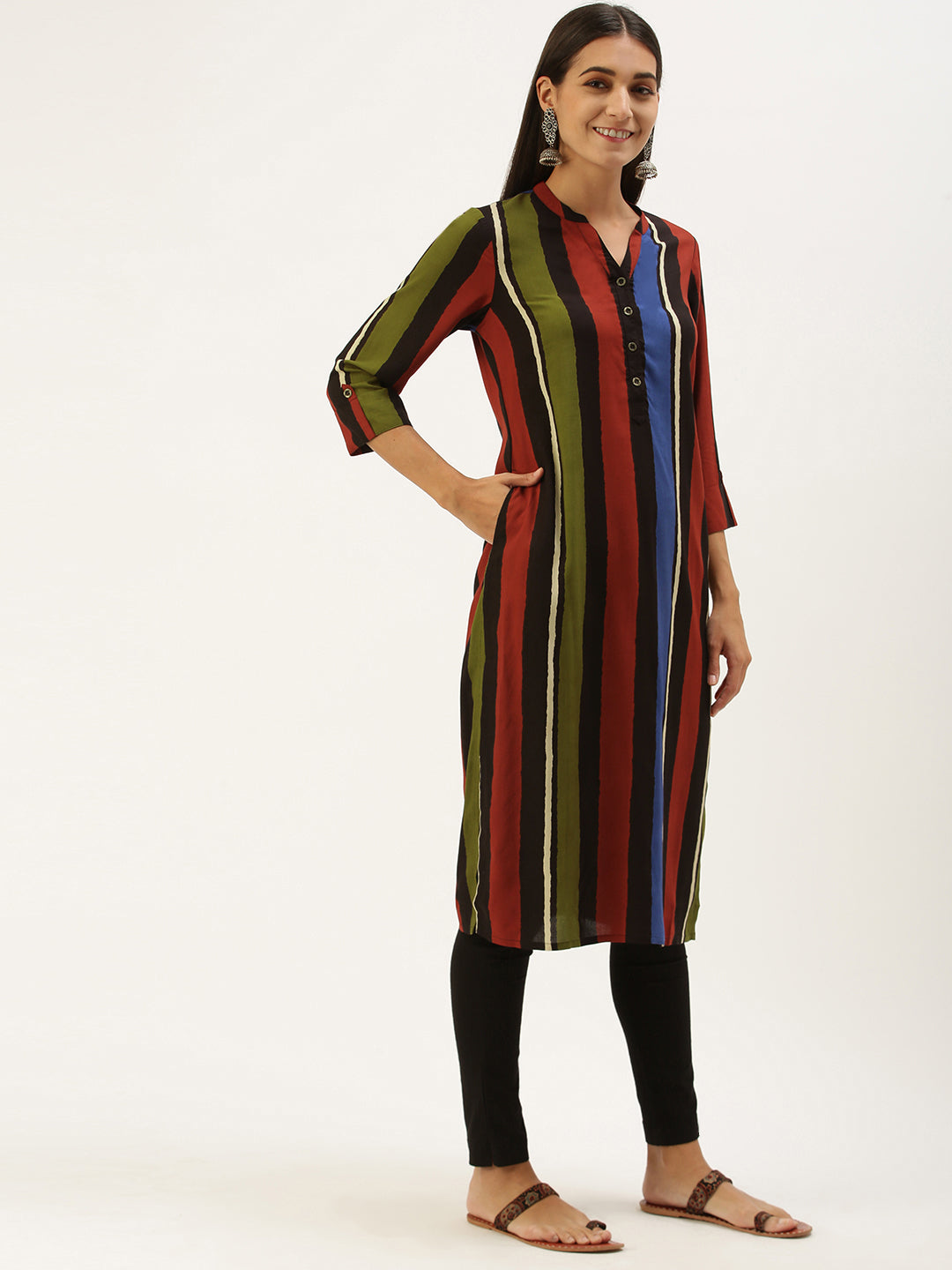 Multicoloured Striped Straight Cut Kurta