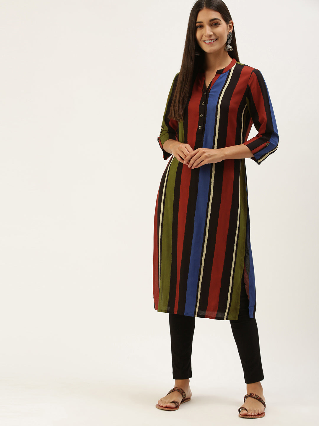 Multicoloured Striped Straight Cut Kurta