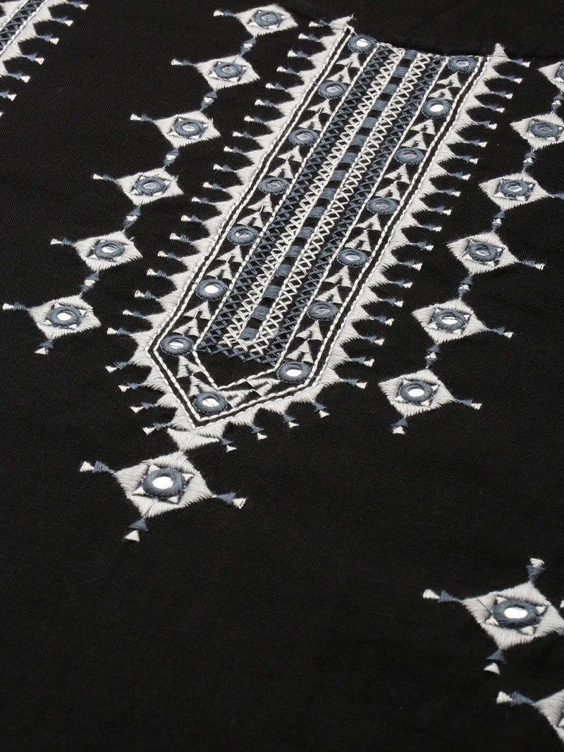 Black  Beige Chevron Printed Kurta