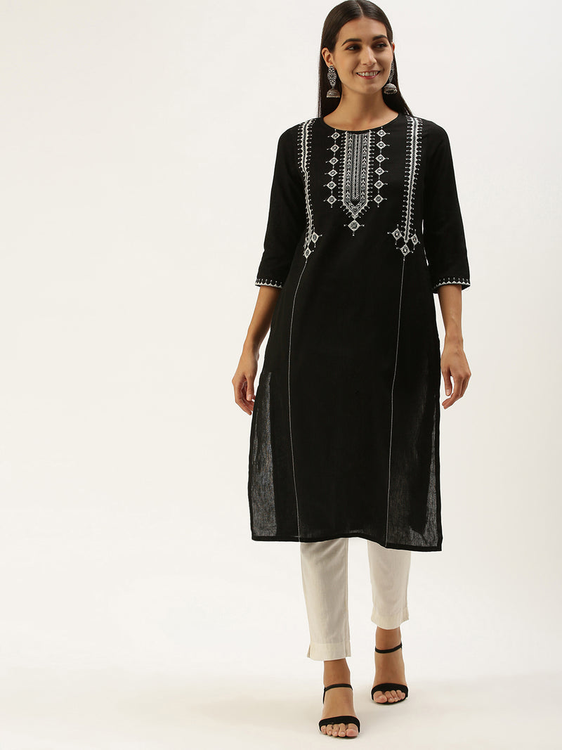 Black  Beige Chevron Printed Kurta