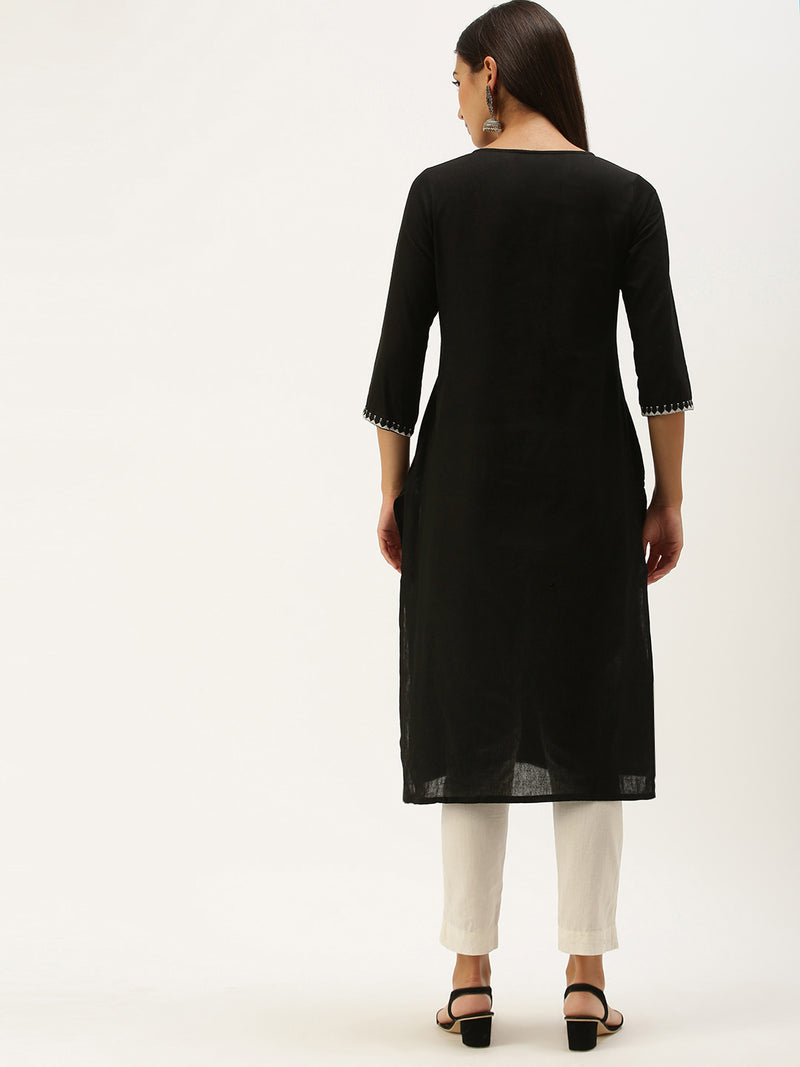 Black  Beige Chevron Printed Kurta
