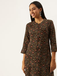 Black Brown Jaal Floral Princess Cut Kurta