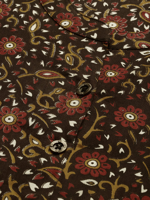 Black Brown Jaal Floral Princess Cut Kurta